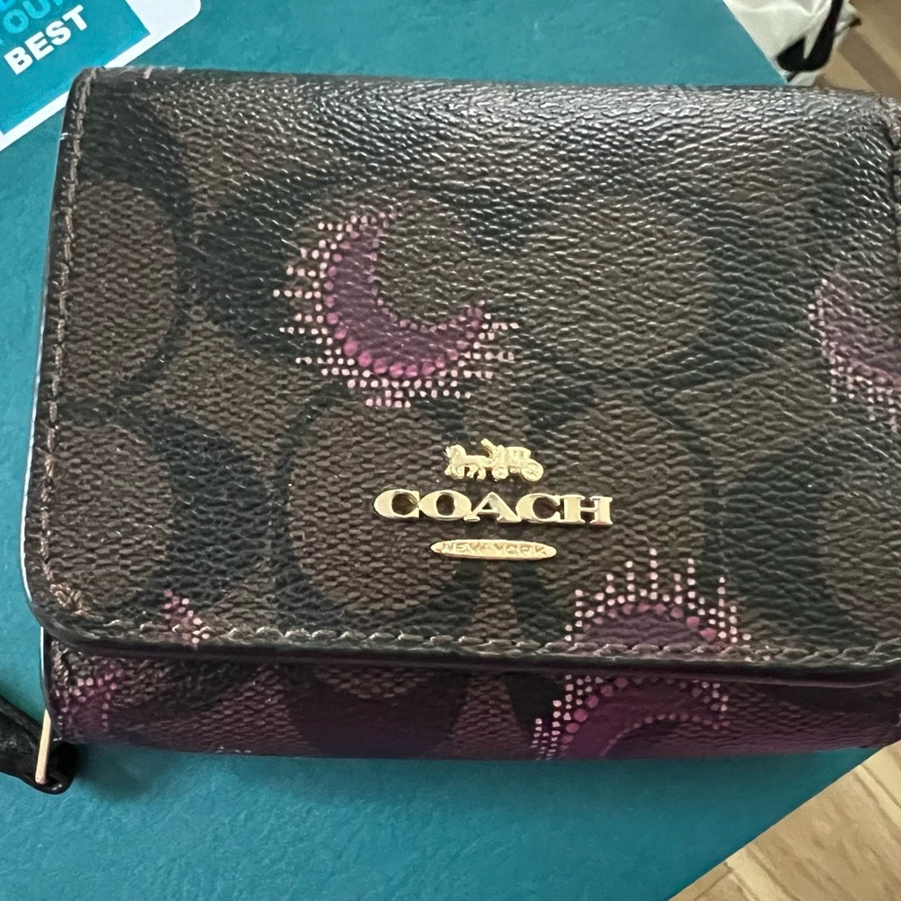 Coach Brown and Purple Wallet with Monogram and Floral Design